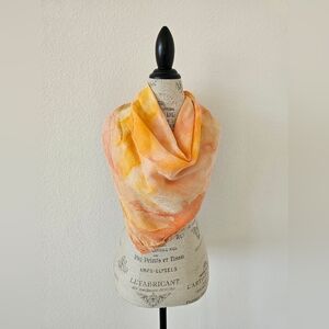 Orange and Cream Watercolor Silk Neck Square Scarf